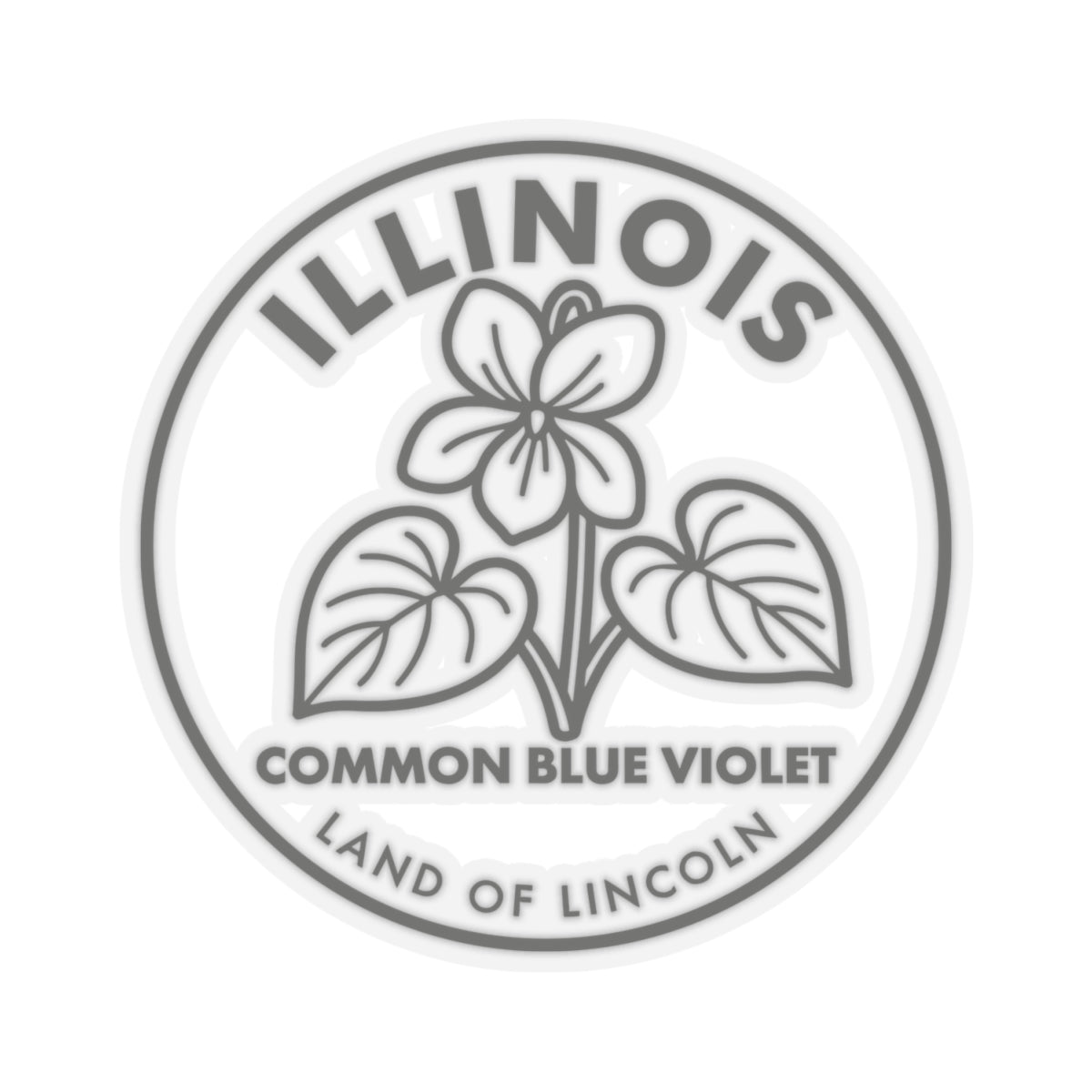 Circular transparent vinyl decal showing Illinois seal with common blue violet leaves