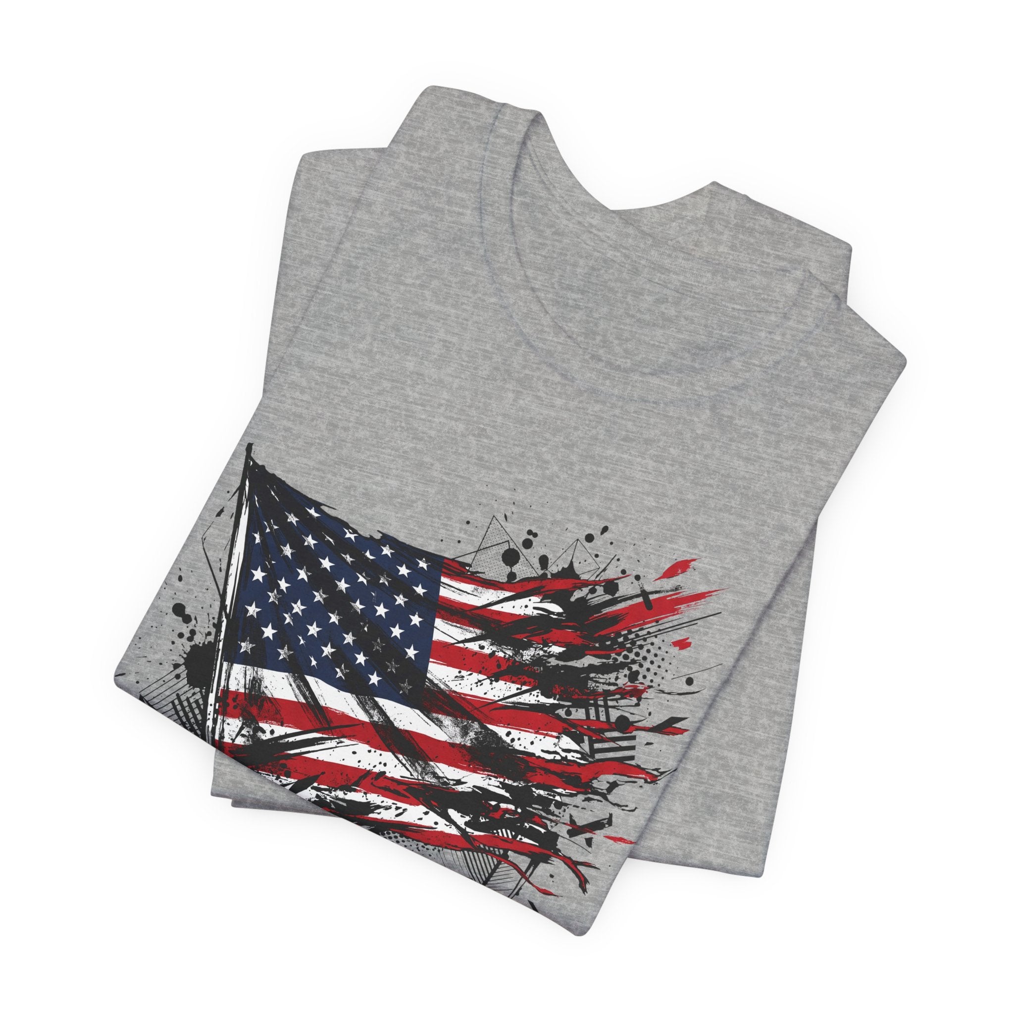 Dark grey T-shirt stack with distressed American flag graphic