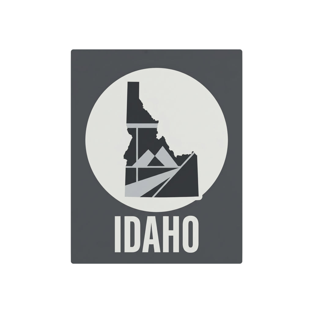 Idaho metal wall art sign with circular emblem, state silhouette, and "IDAHO"