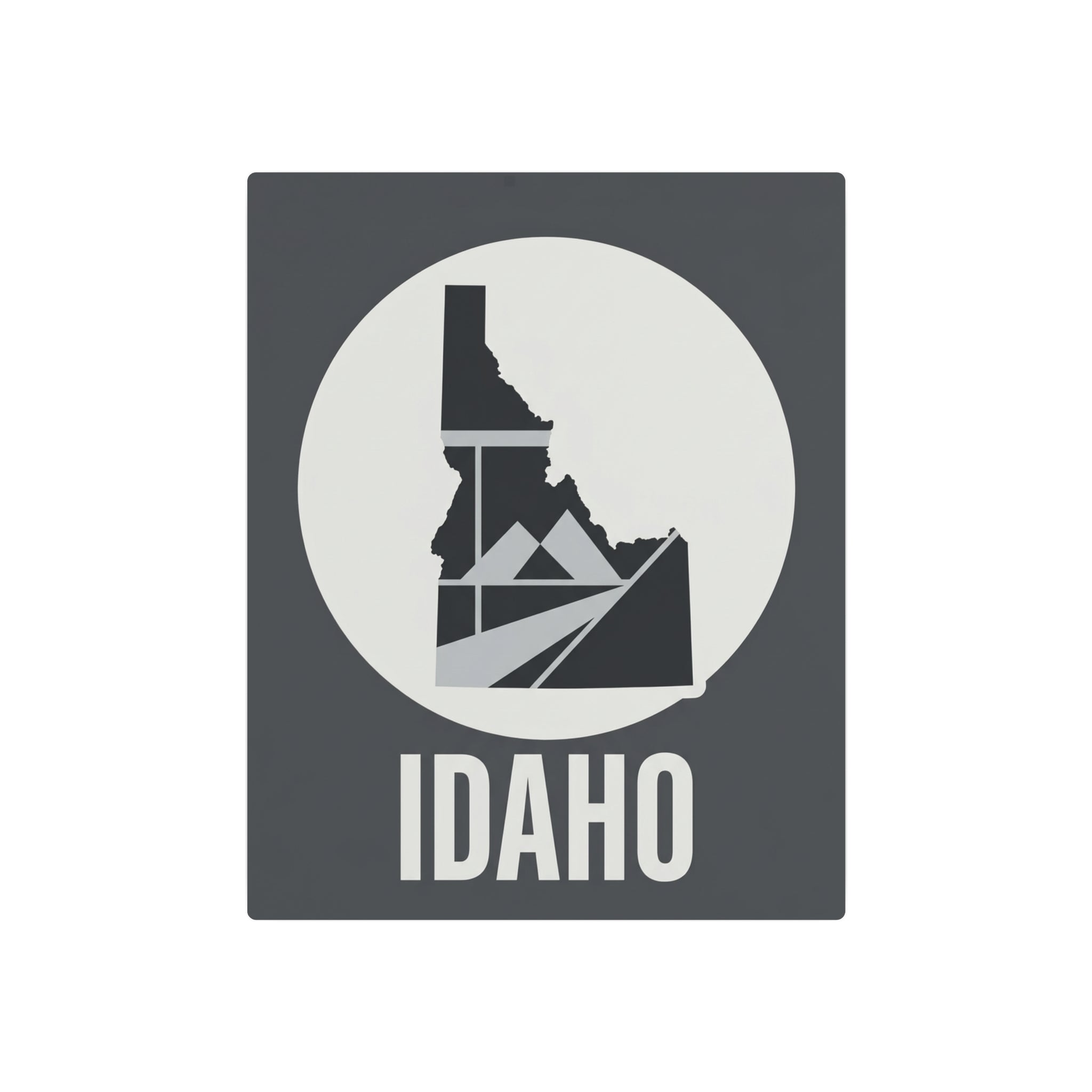 Idaho metal wall art sign with circular emblem, state silhouette, and "IDAHO"