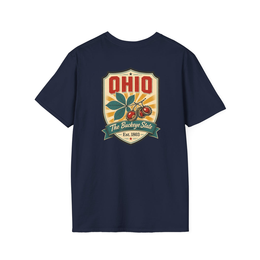 Navy Ohio souvenir T-shirt with large Ohio crest graphic on the chest