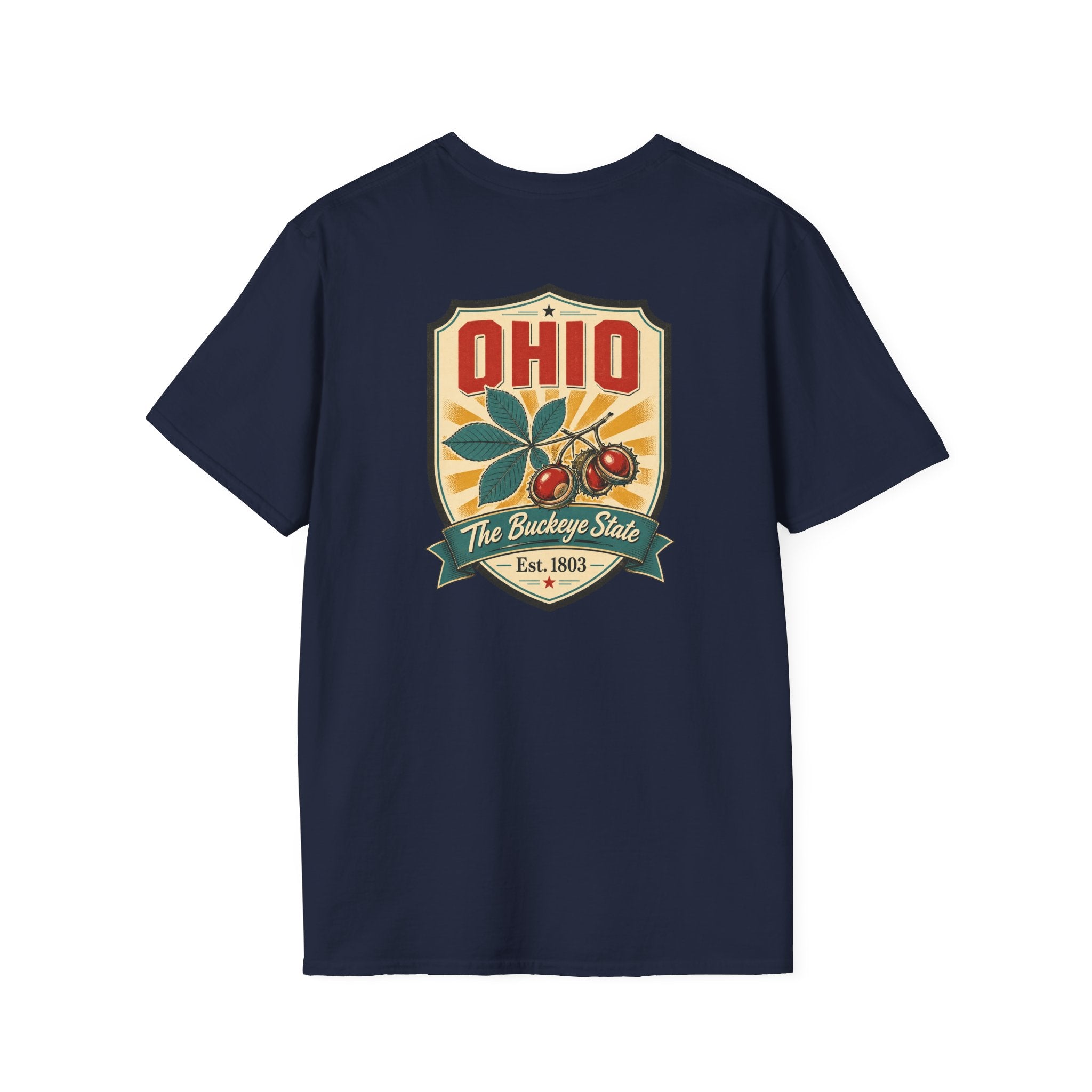Navy Ohio souvenir T-shirt with large Ohio crest graphic on the chest