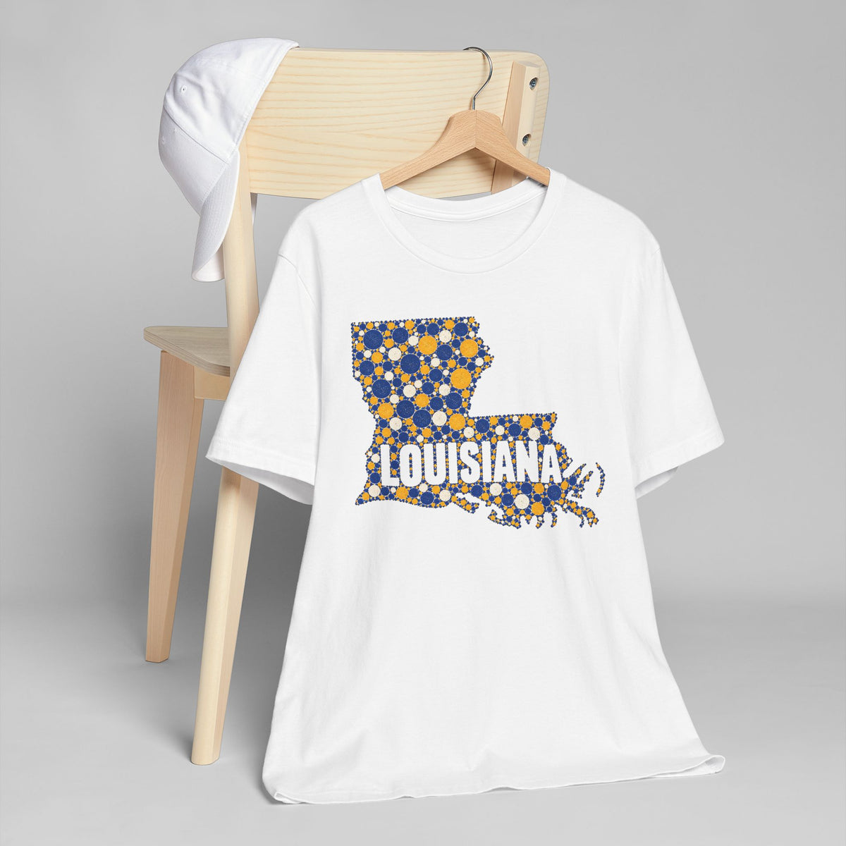 Louisiana State Shape Floral T-Shirt | Blue and Gold Louisiana Outline Graphic Tee