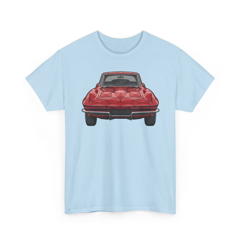 Graphic sports coupe T-shirt in light blue, front view car print