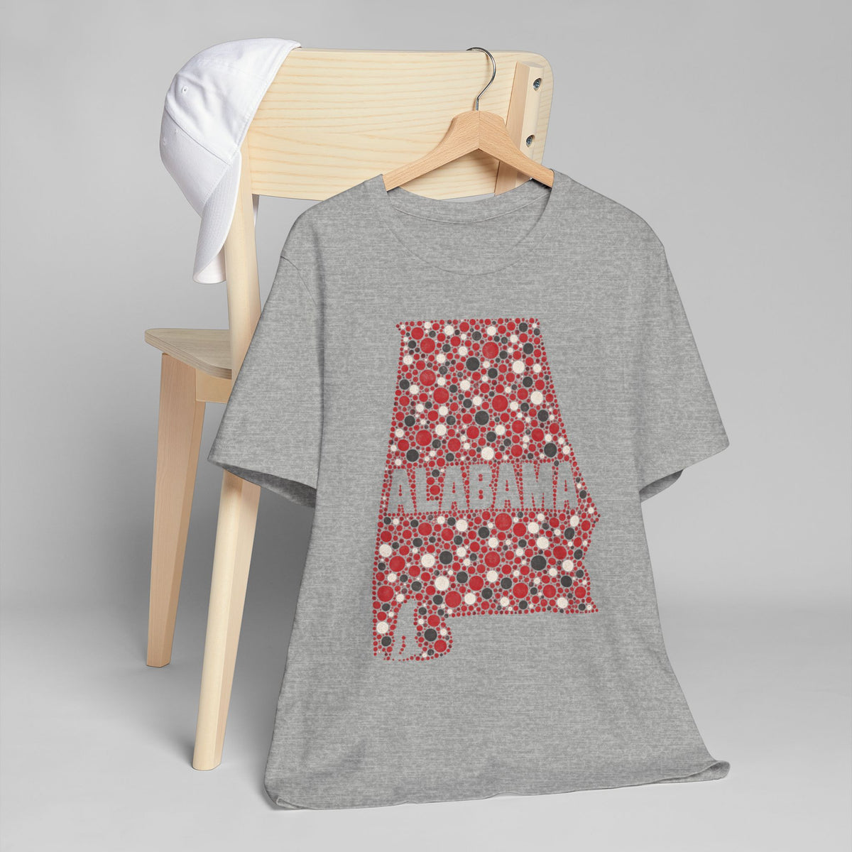 Heather gray short-sleeve T-shirt with red floral Alabama state outline graphic