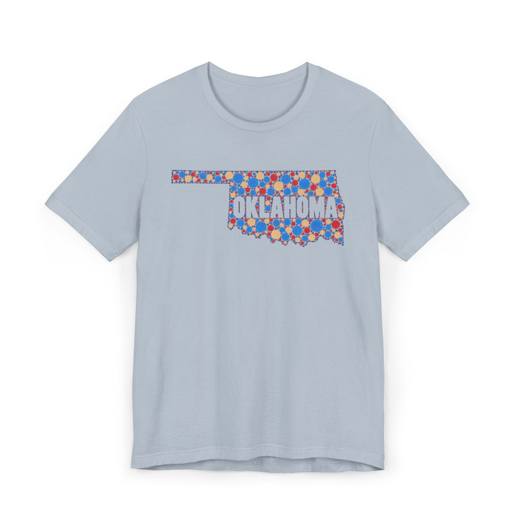 Light blue Oklahoma floral map graphic t-shirt, crew neck short sleeves