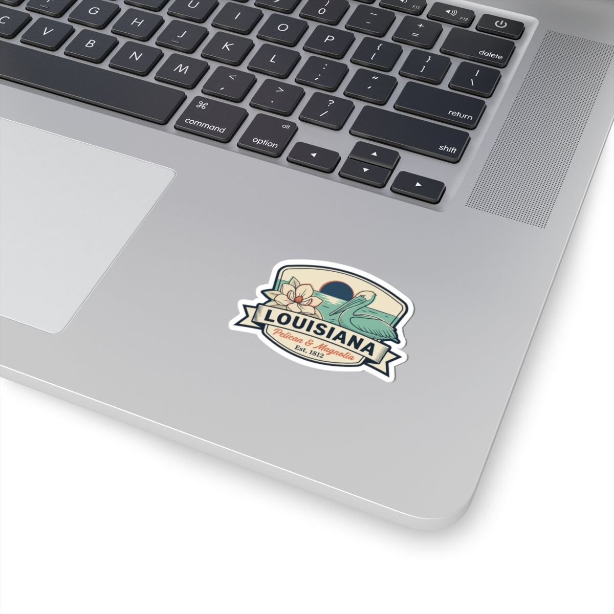 Louisiana pelican and magnolia vintage badge sticker decal on laptop