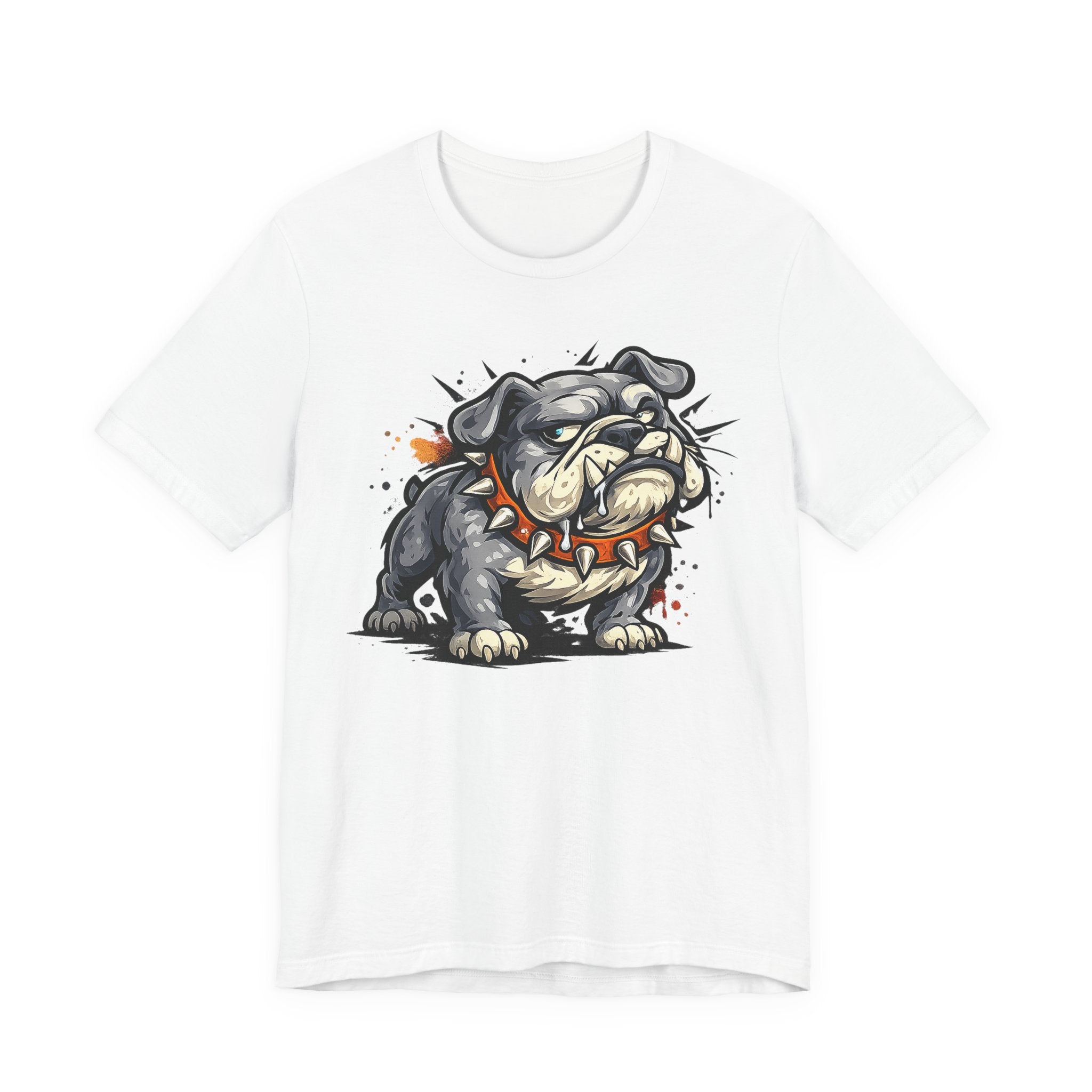 White bulldog graphic T-shirt with snarling cartoon dog illustration