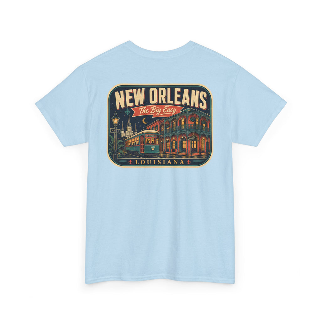 Light blue T-shirt with New Orleans crest graphic, crew neck short sleeves
