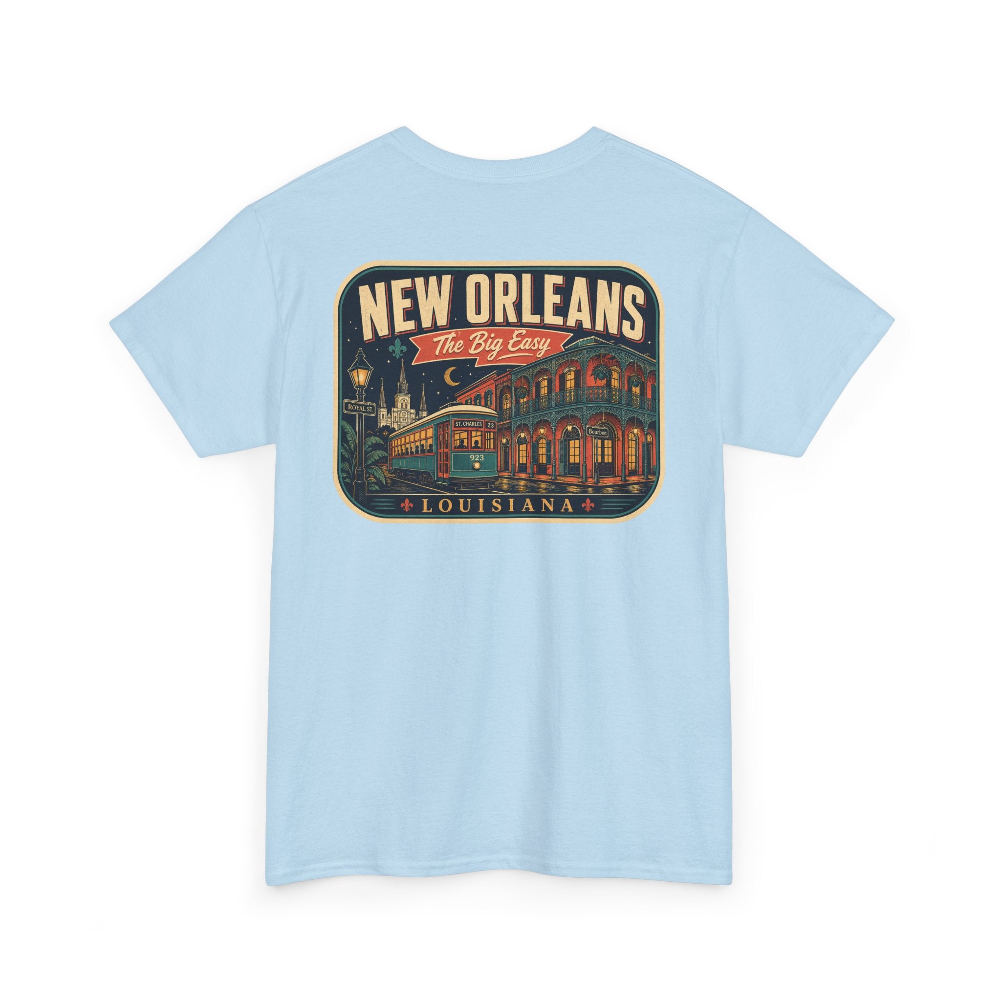 Light blue T-shirt with New Orleans crest graphic, crew neck short sleeves