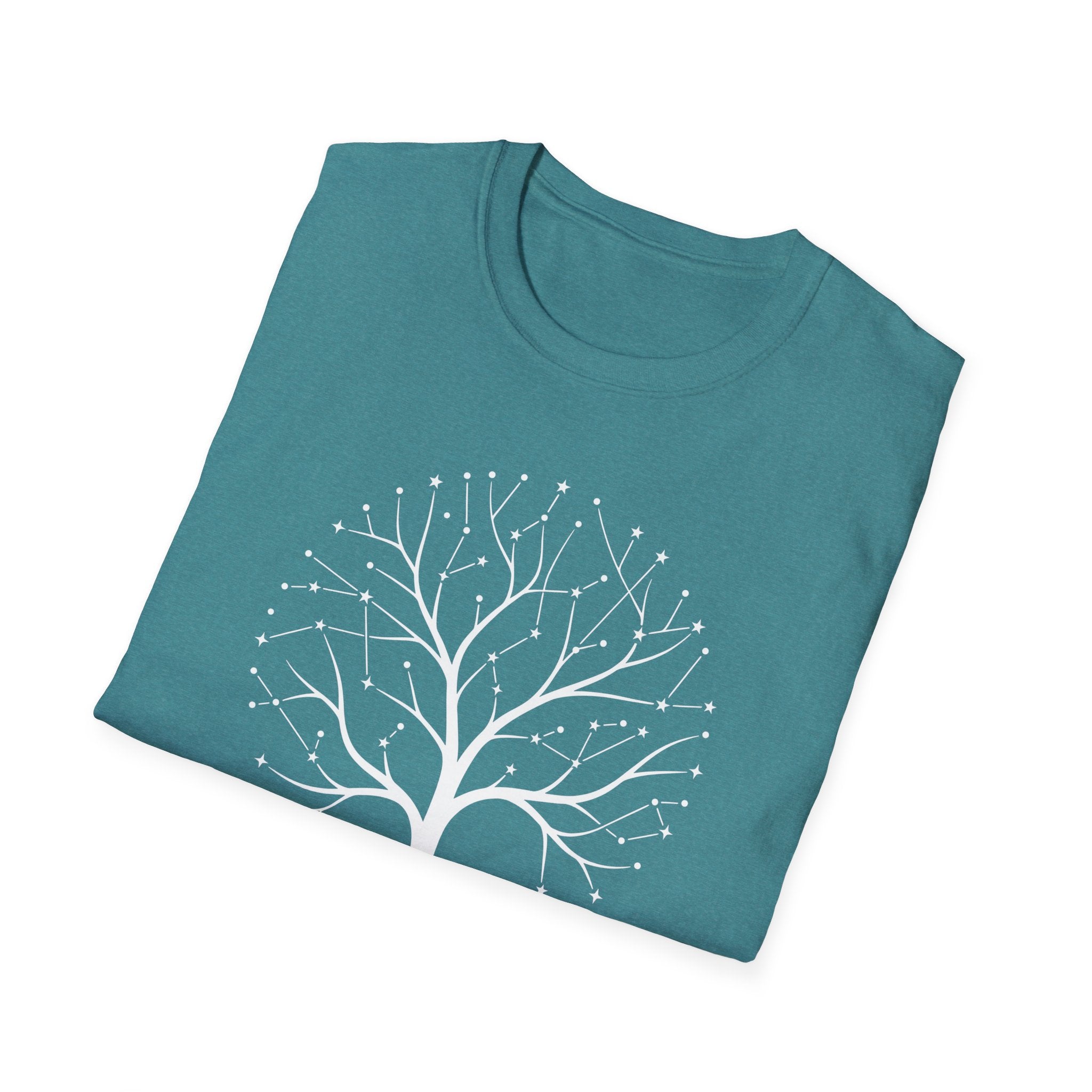 Teal T-shirt with white tree-of-life star graphic on the front