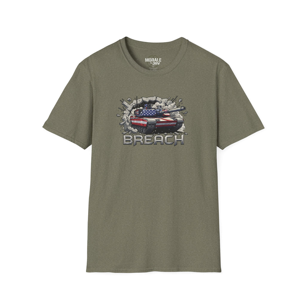 American flag tank “BREACH” graphic T-shirt, military green