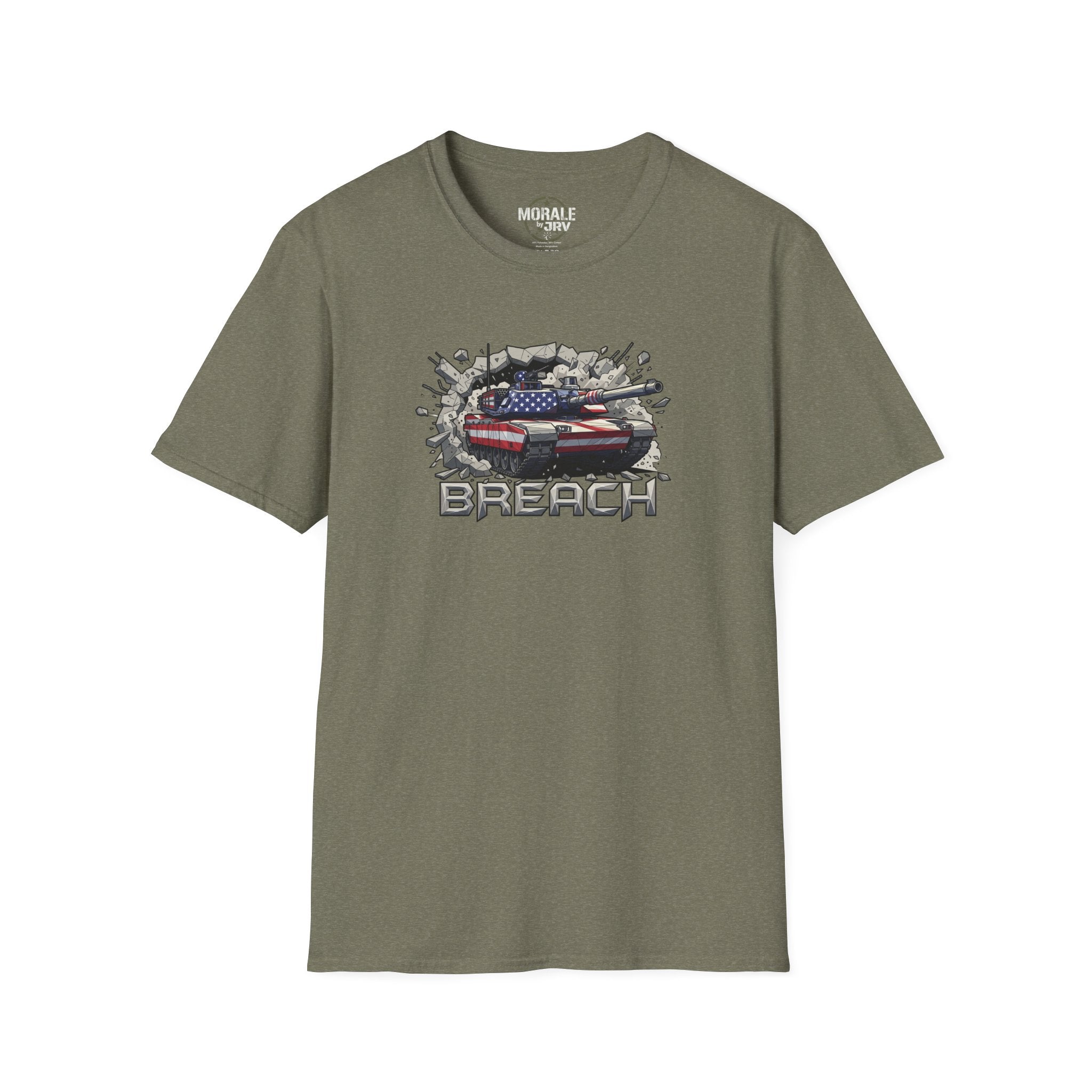 American flag tank “BREACH” graphic T-shirt, military green