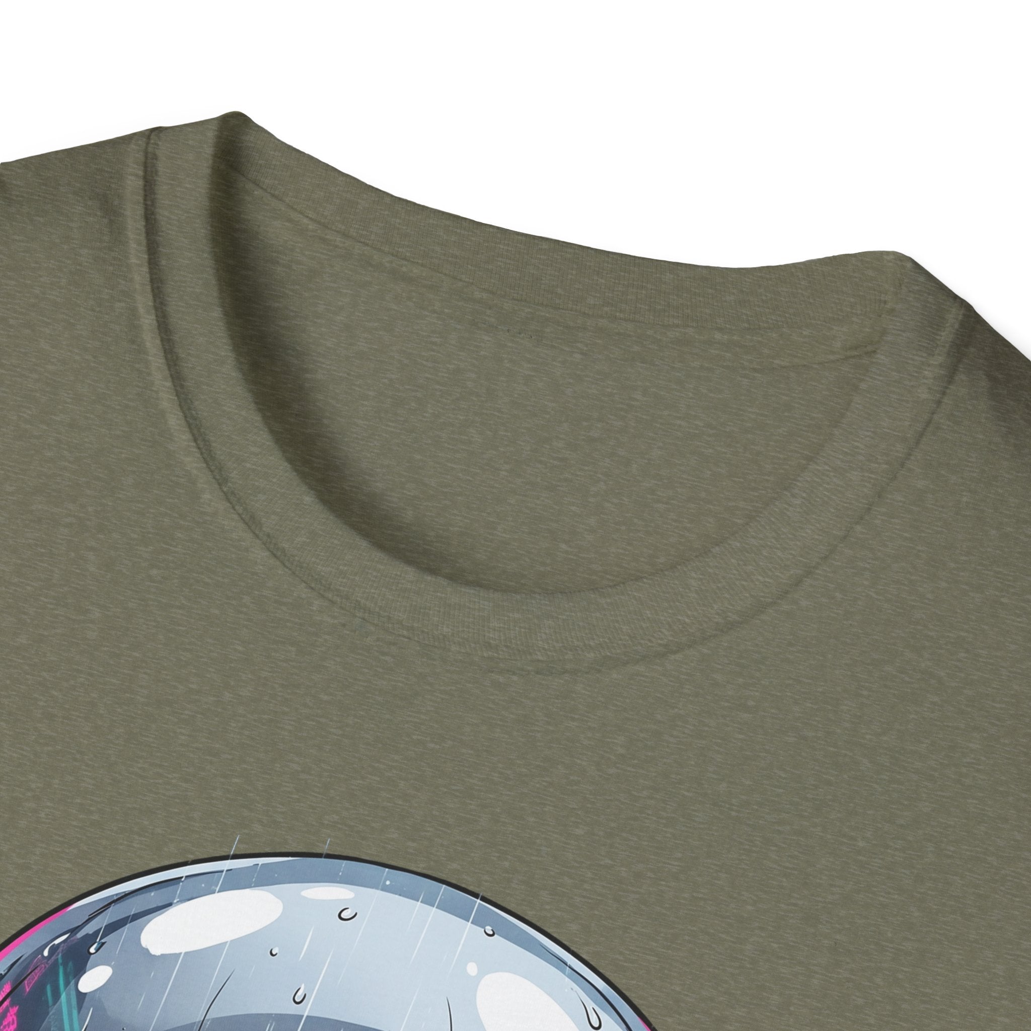Military green T-shirt crew neck with top of neon visor print