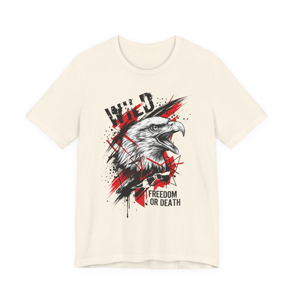Cream t-shirt with eagle head graphic and “Freedom or Death” text