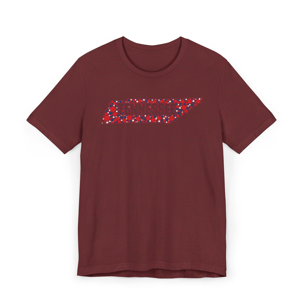 Burgundy T-shirt with 'Tennessee' floral map graphic across the chest