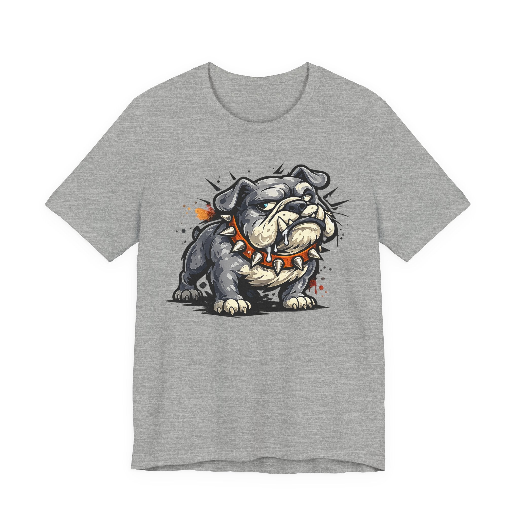Heather gray bulldog graphic T-shirt with snarling cartoon dog illustration