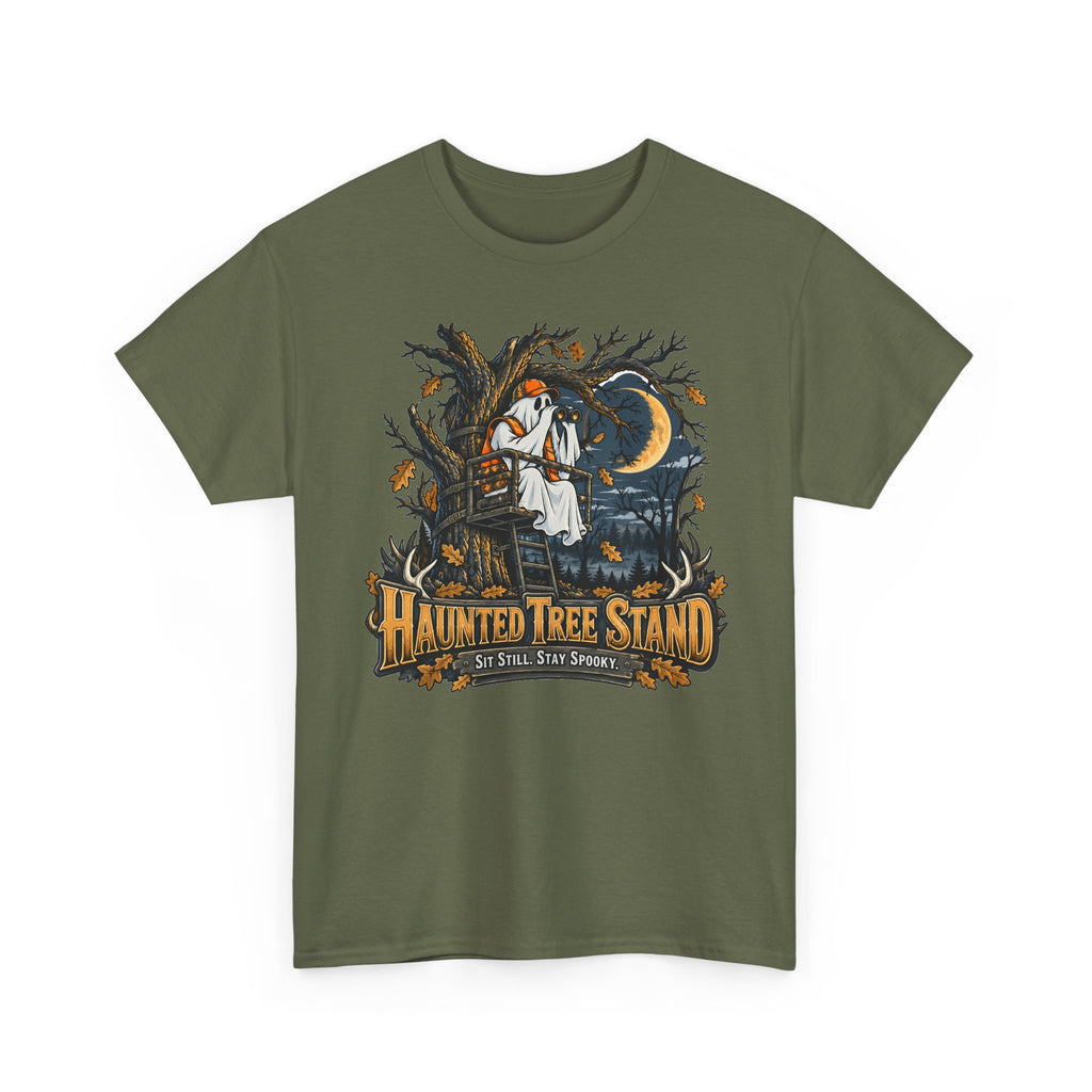 Haunted Tree Stand T-Shirt, Funny Ghost Deer Hunter Halloween Shirt for Men and Women, Bow Hunting Season Gift Tee