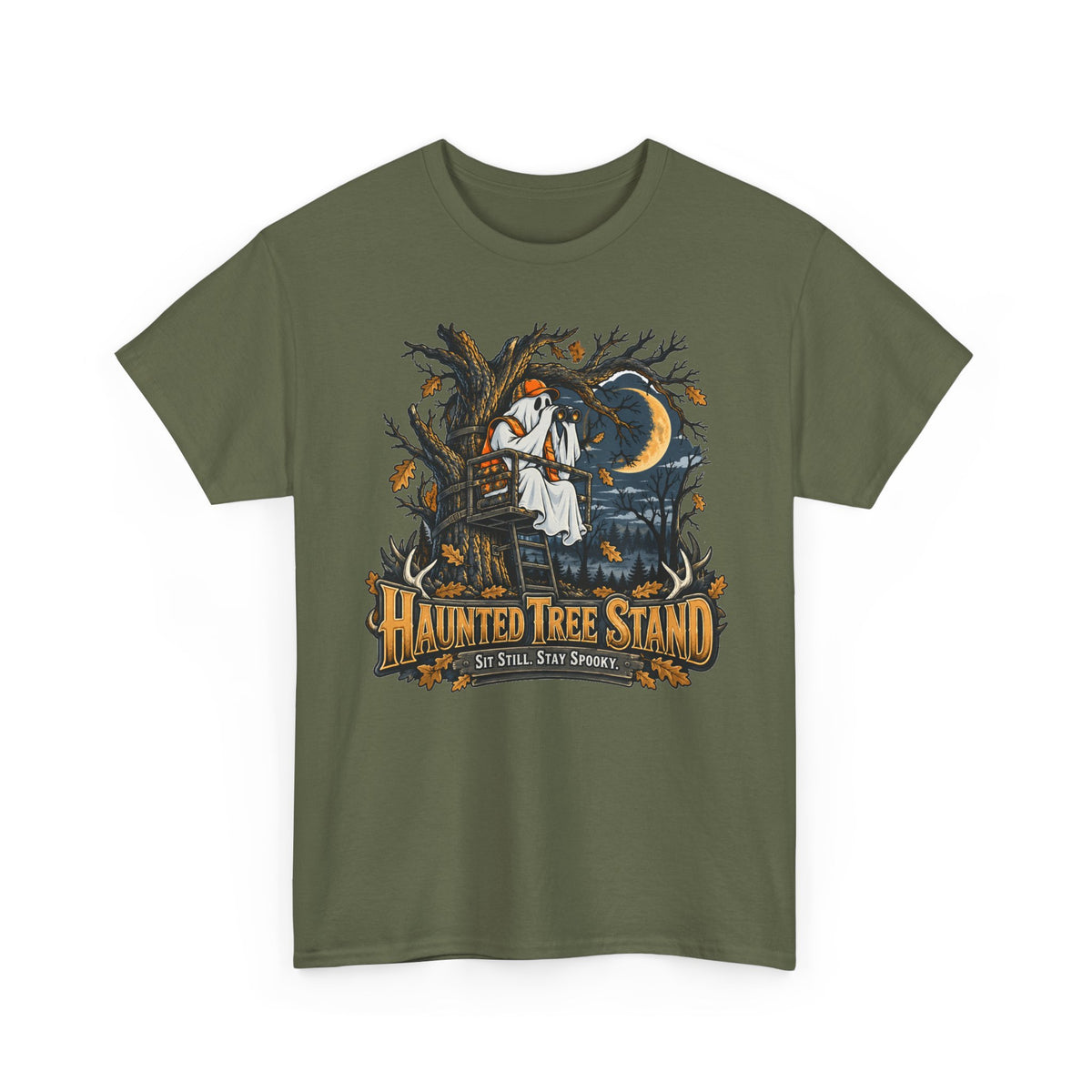 Haunted Tree Stand T-Shirt, Funny Ghost Deer Hunter Halloween Shirt for Men and Women, Bow Hunting Season Gift Tee