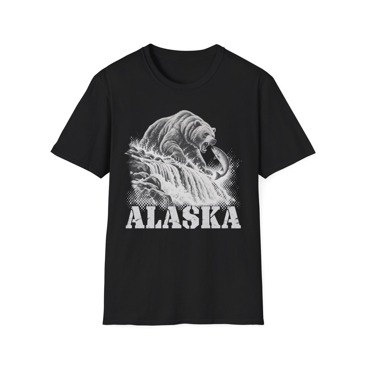 Black graphic t-shirt with grizzly bear and ALASKA text print
