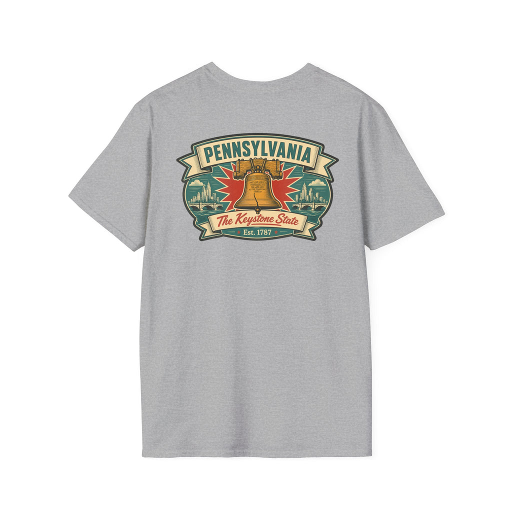 Pennsylvania Liberty Bell T-shirt in gray with front Pennsylvania crest graphic