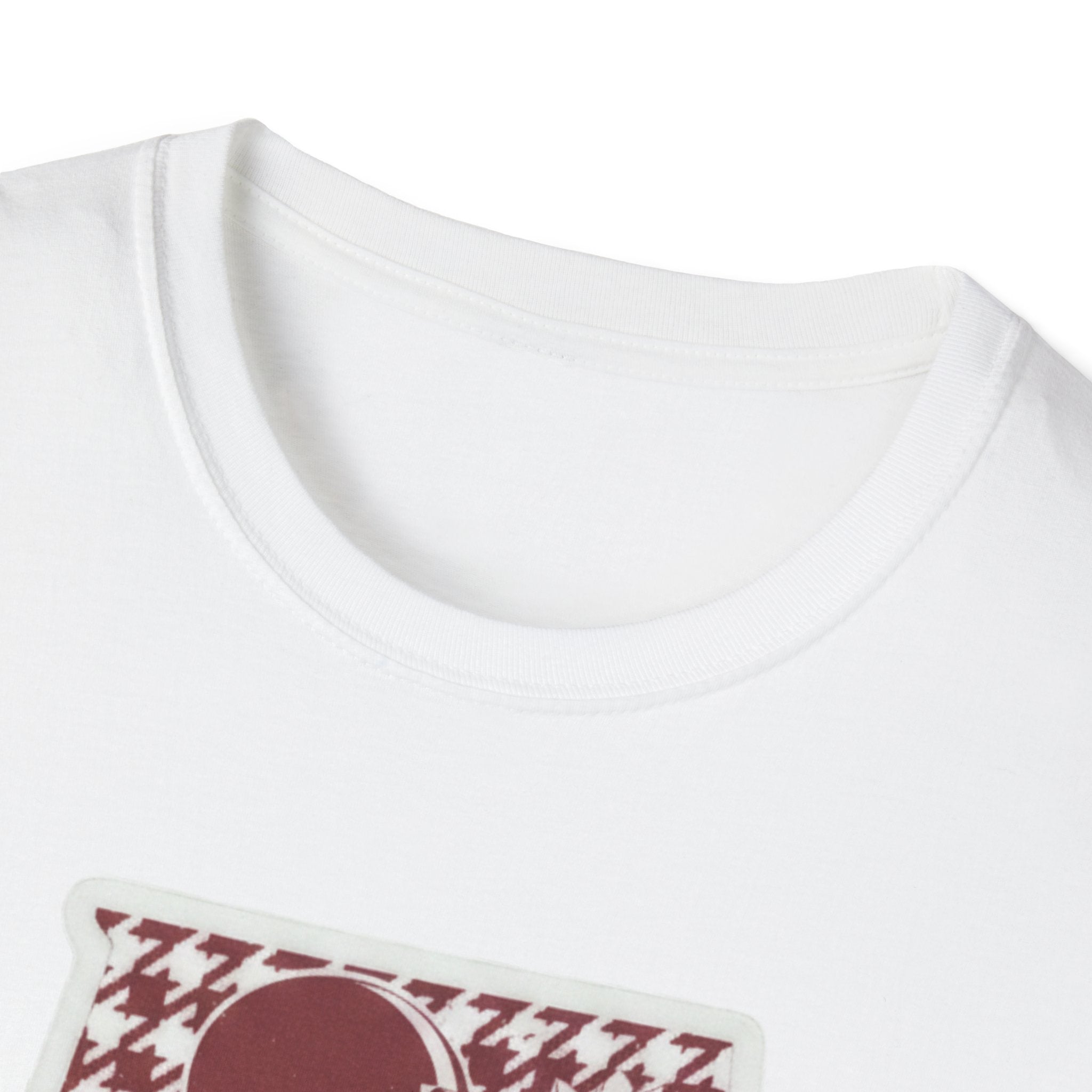 I Am Alabama Hahnentritt-Graphic-T-Shirt, weißes Shirt, Halsausschnitt im Nahblick