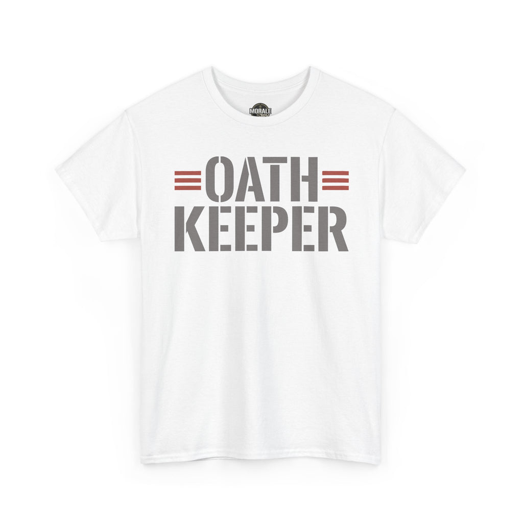 White T-shirt with 'OATH KEEPER' text graphic