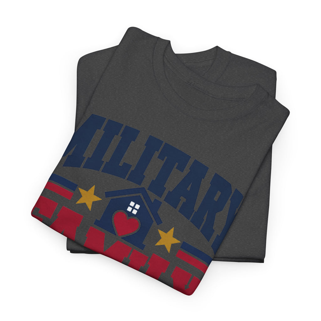 Unisex crewneck T-shirt, dark charcoal, patriotic home graphic with stars and heart
