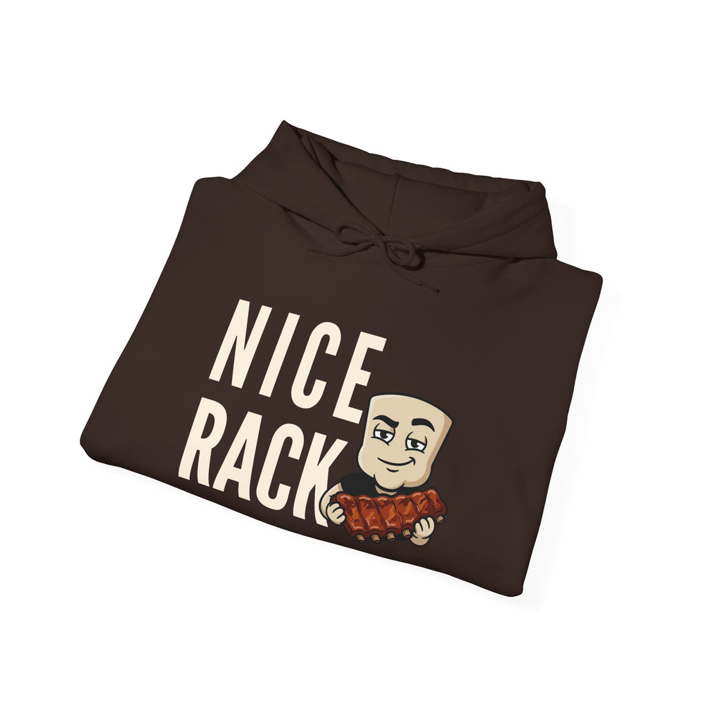 Nice Rack hoodie, dark brown with front graphic and “NICE RACK” text.