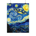 Starry space art print with a blue-and-yellow UFO hovering over swirling night sky