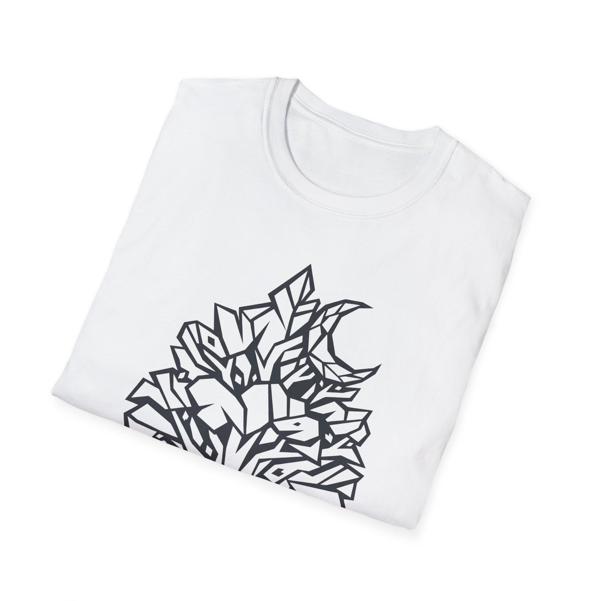 Geometric Tree Moon T-Shirt in white with black geometric tree moon graphic