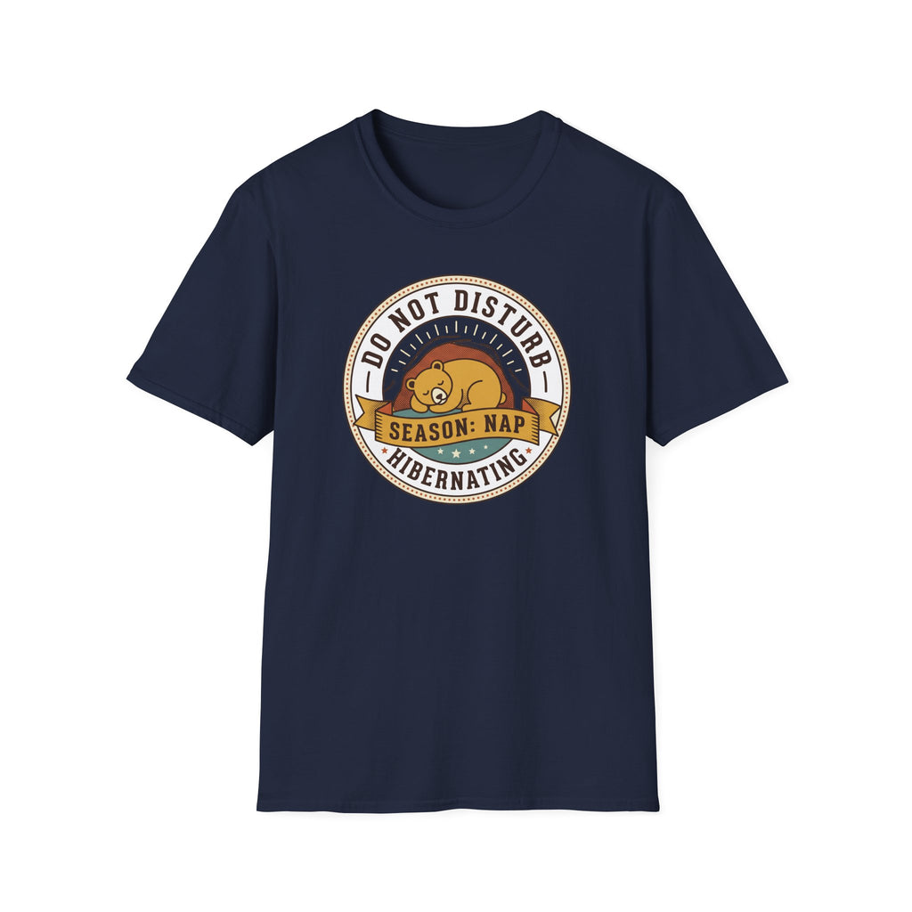 Navy nap T-shirt with front 'Do Not Disturb Season: Nap' bear graphic