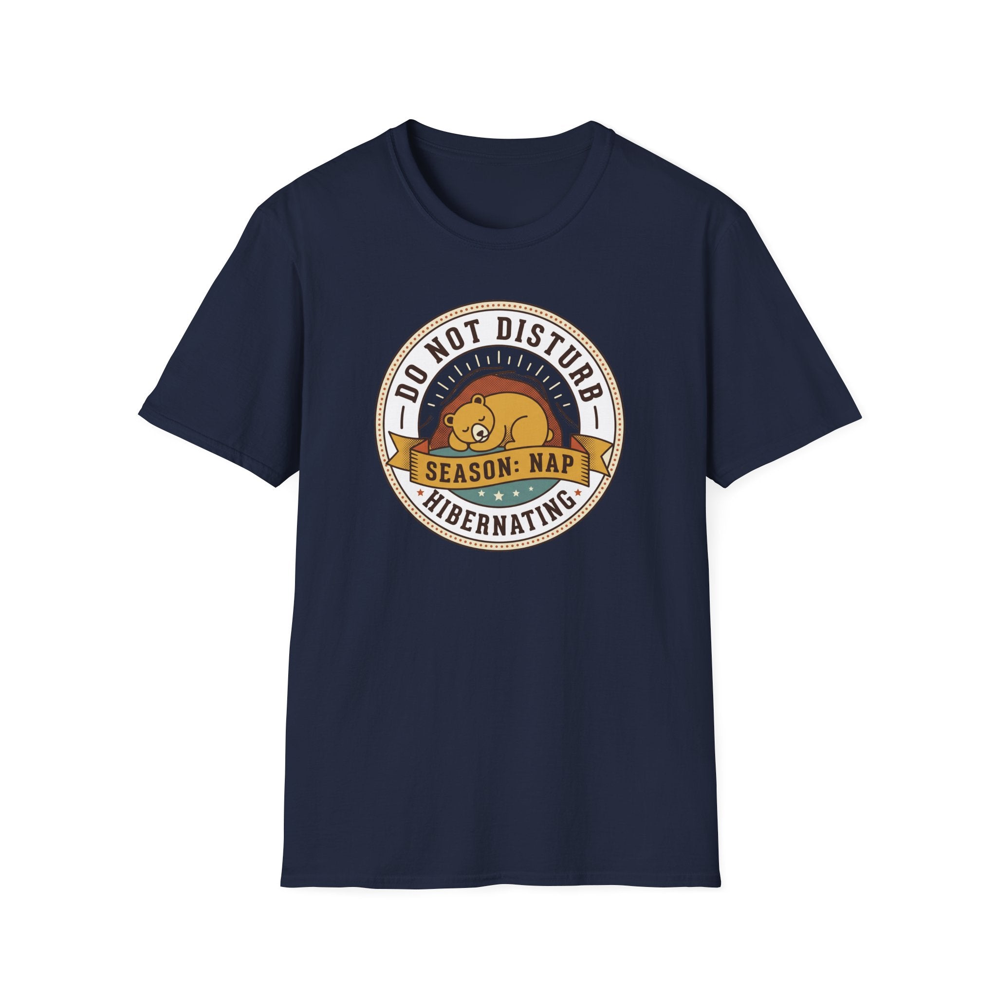 Navy nap T-shirt with front 'Do Not Disturb Season: Nap' bear graphic