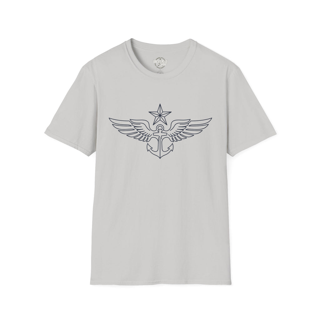 Light grey t-shirt with winged anchor emblem at center chest