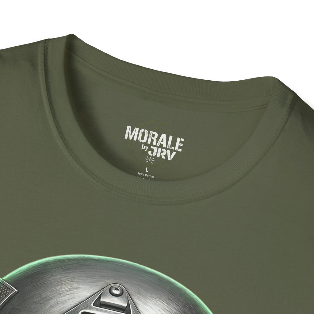 Military Green crew neck with small brand logo at the collar