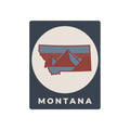 Montana metal art sign, dark blue square with red-and-blue state map and MONTANA text.