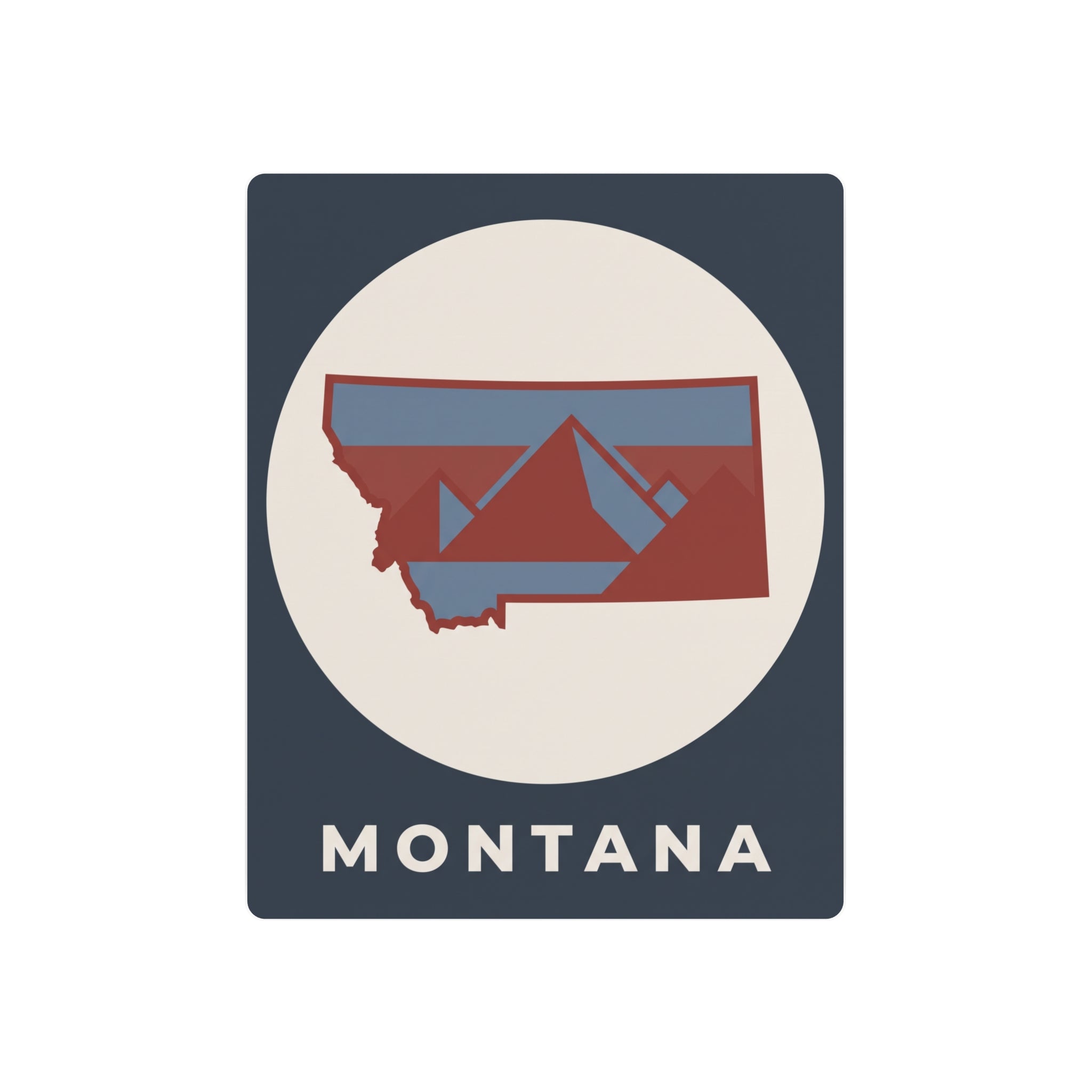 Montana metal art sign, dark blue square with red-and-blue state map and MONTANA text.