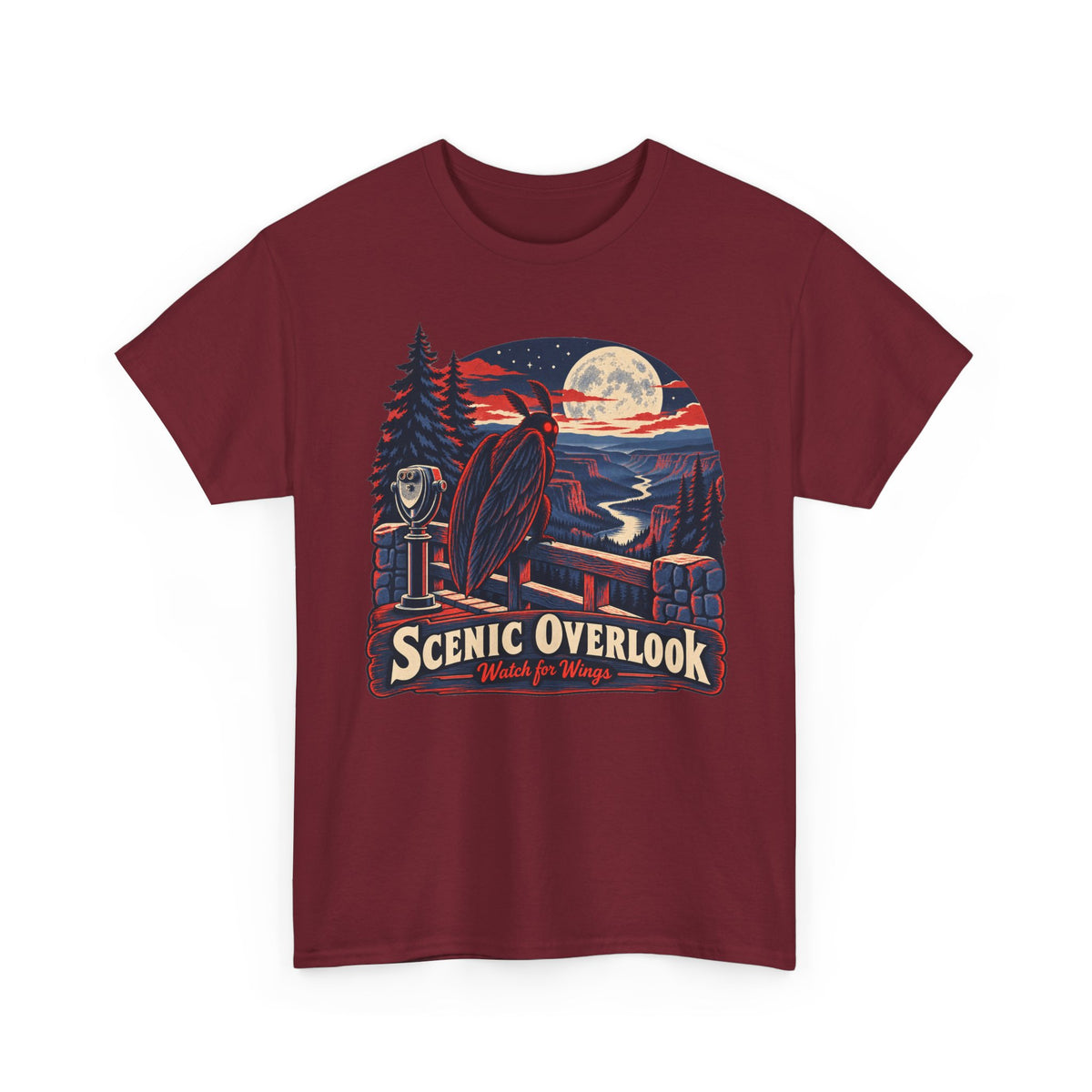 Scenic Overlook Raven T-Shirt, Moonlit Mountain Valley Road Trip Shirt for Men and Women, Vintage Hiking Graphic Tee
