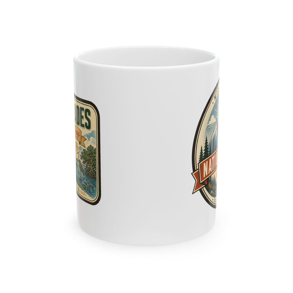 White ceramic mug with Everglades River of Grass badge on side