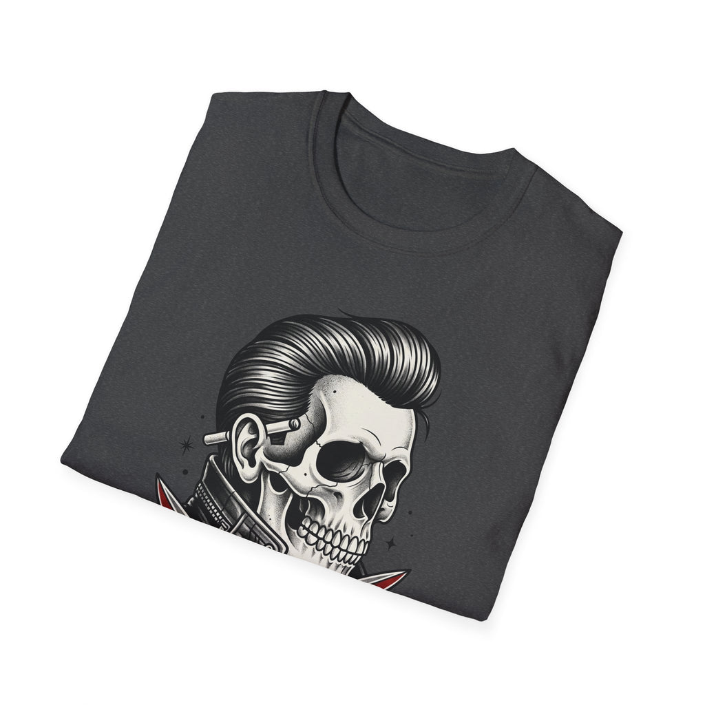 T-Shirt dunkelgrau/schwarz mit großem schwarz-weißem Totenkopf-Tattoo-Print