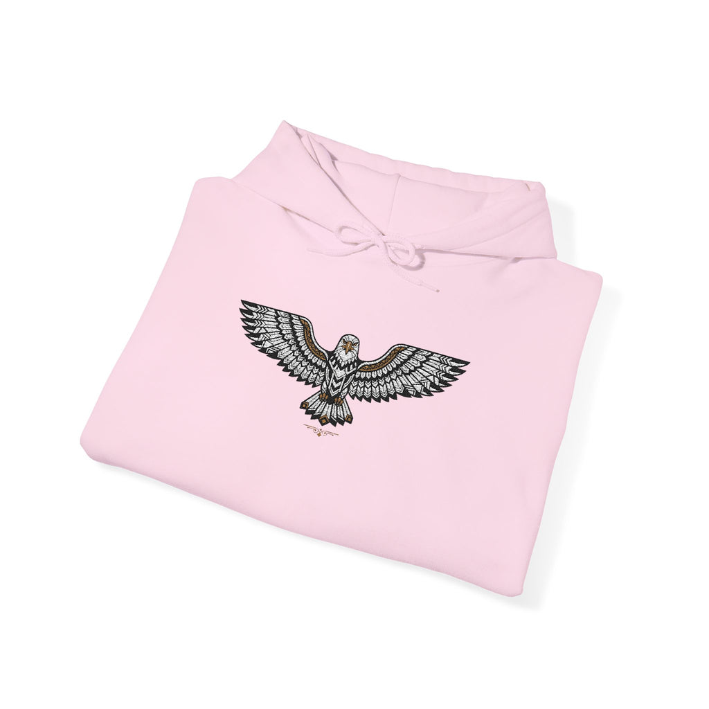 Light pink hoodie with rhinestone eagle graphic on chest and drawstring hood