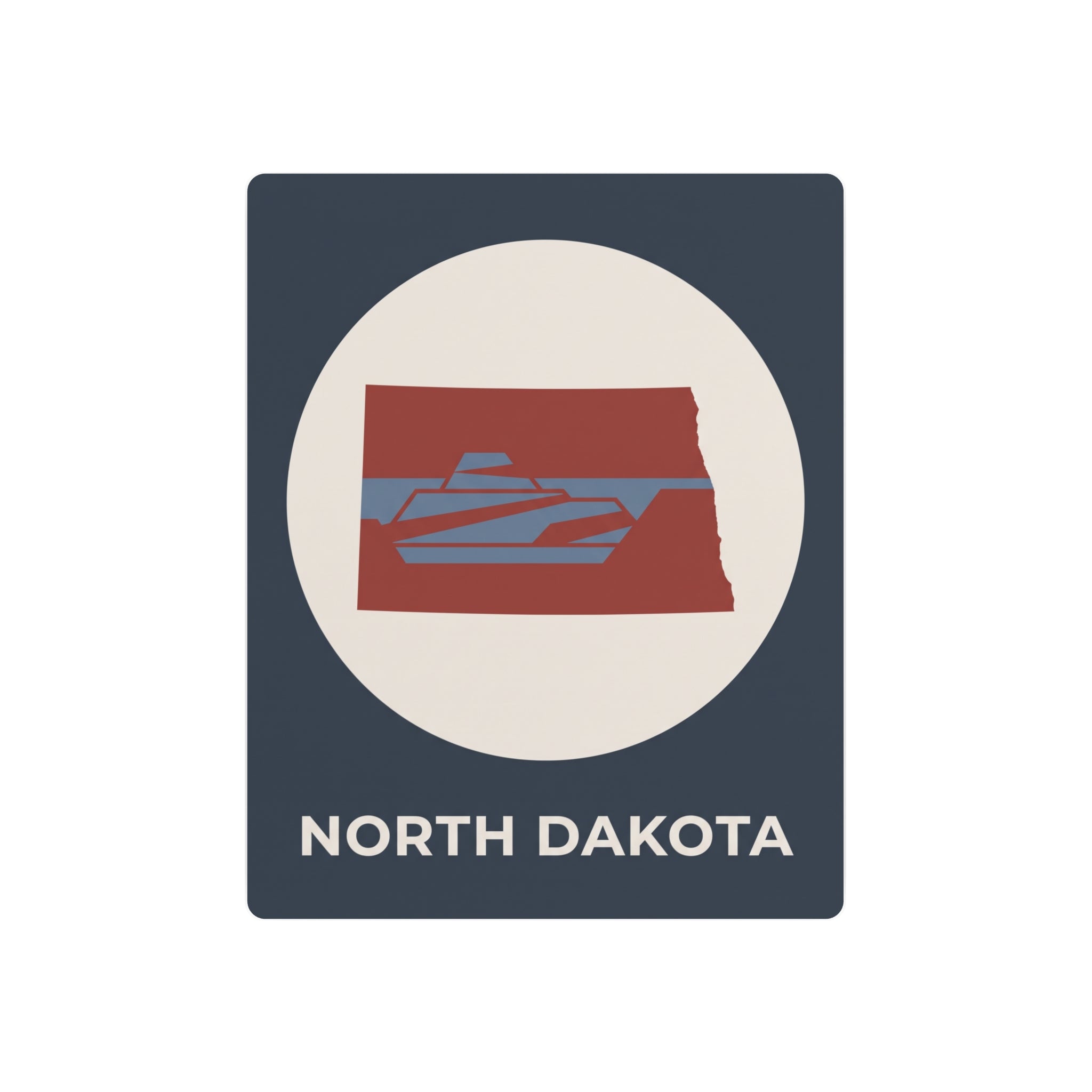North Dakota metal wall sign with oval logo, red state graphic, and “NORTH DAKOTA” text