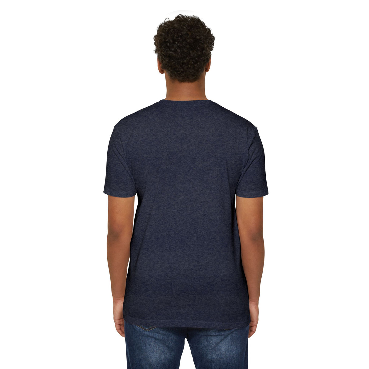 Navy t-shirt plain back view, crew neck, short sleeves