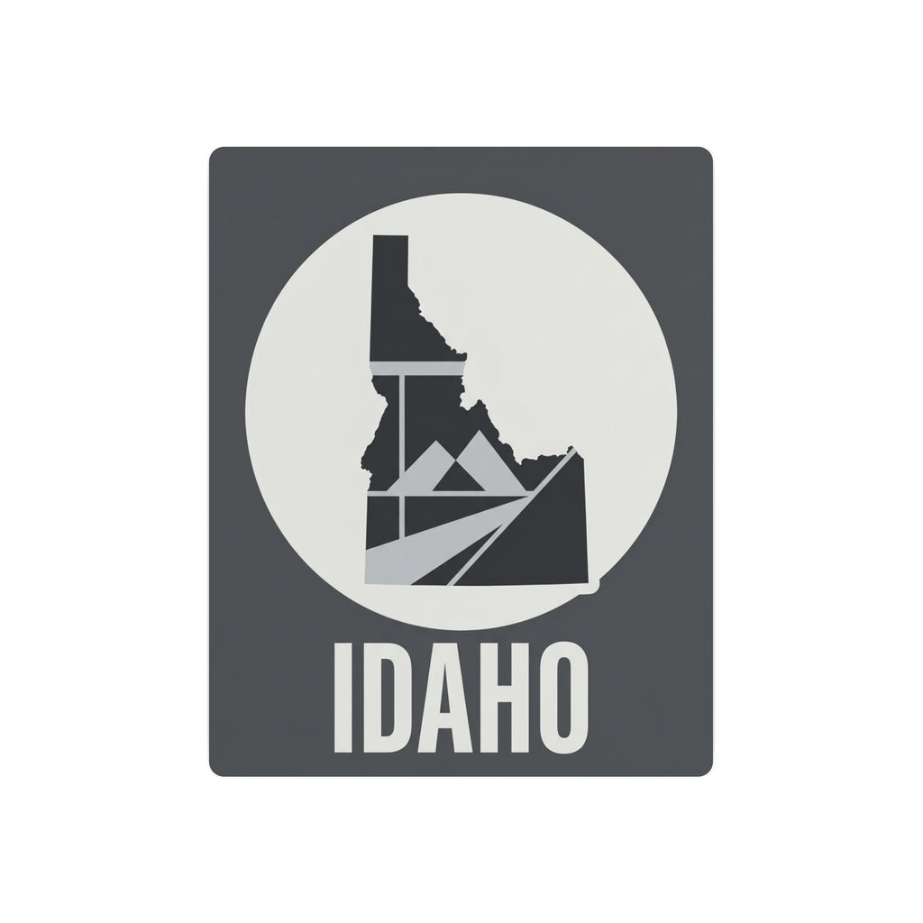 Idaho metal wall art sign with state silhouette in circle and "IDAHO" text