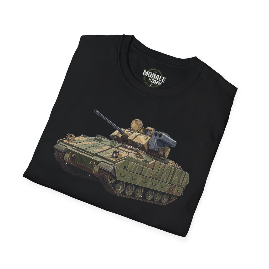 Schwarzes T-Shirt mit Panzer-Grafik, Olivgrün und Beige