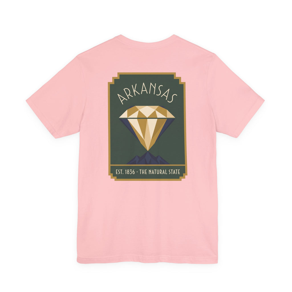 Pink T-shirt with large square diamond state graphic on chest