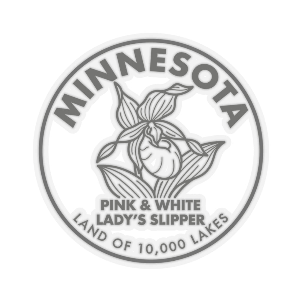 Minnesota Pink & White Lady’s Slipper sticker, circular seal with orchid illustration