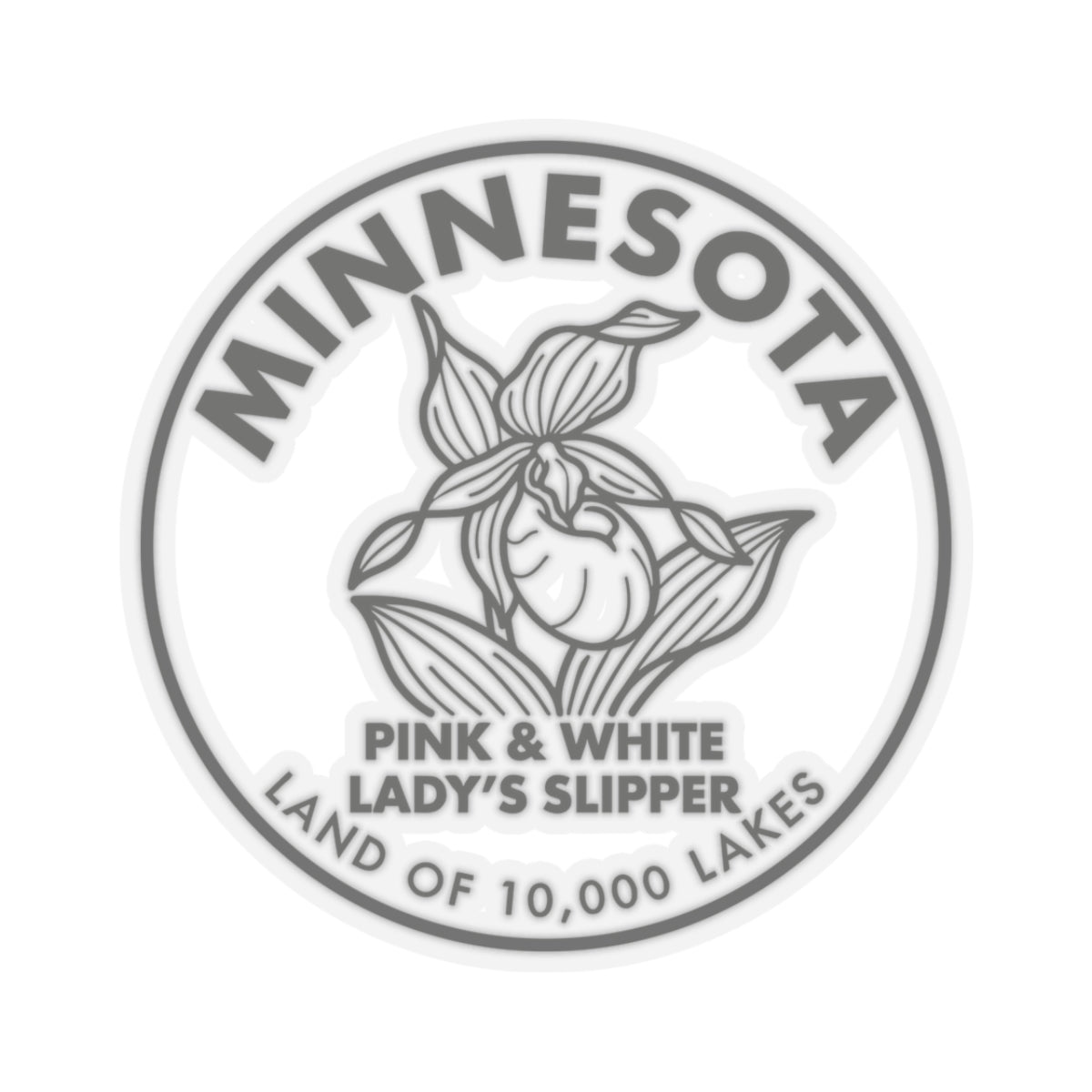 Minnesota Pink & White Lady’s Slipper sticker, circular seal with orchid illustration