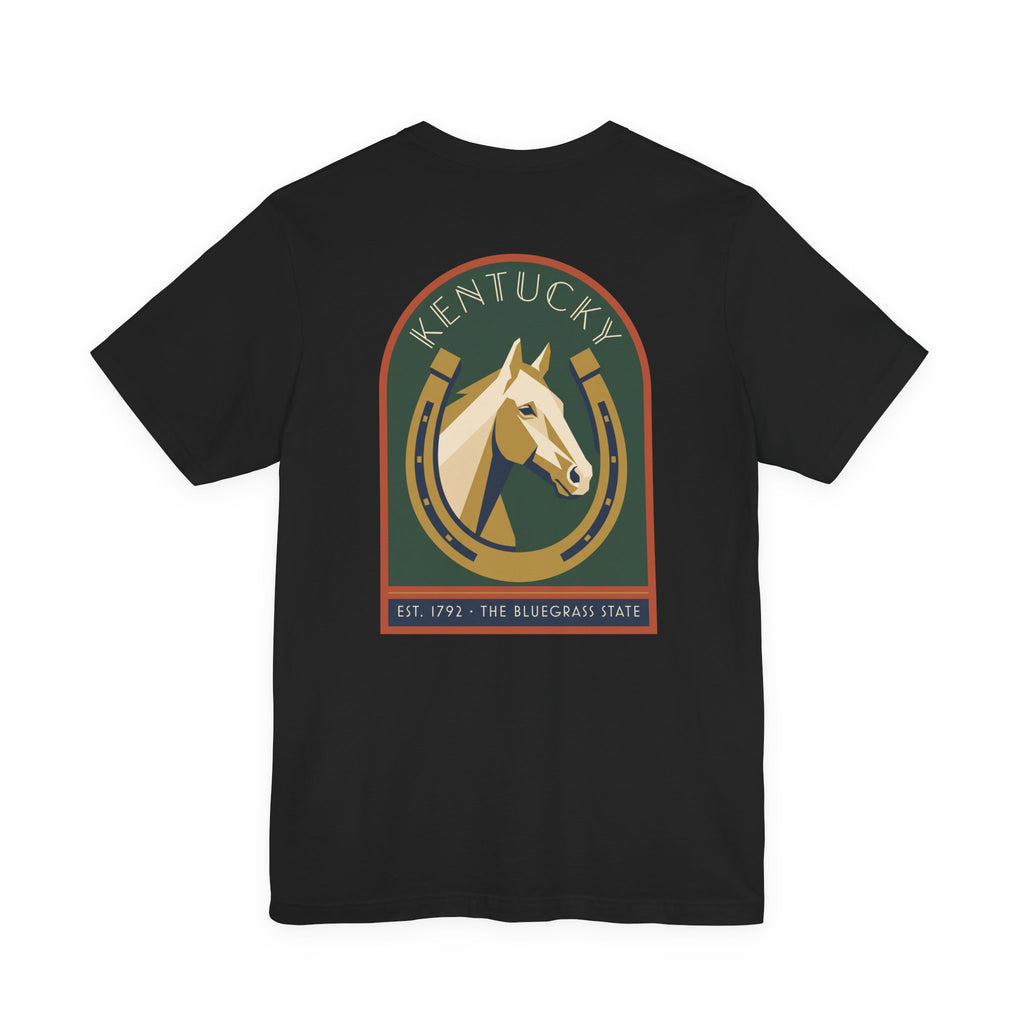 Black T-shirt with Kentucky horse crest graphic