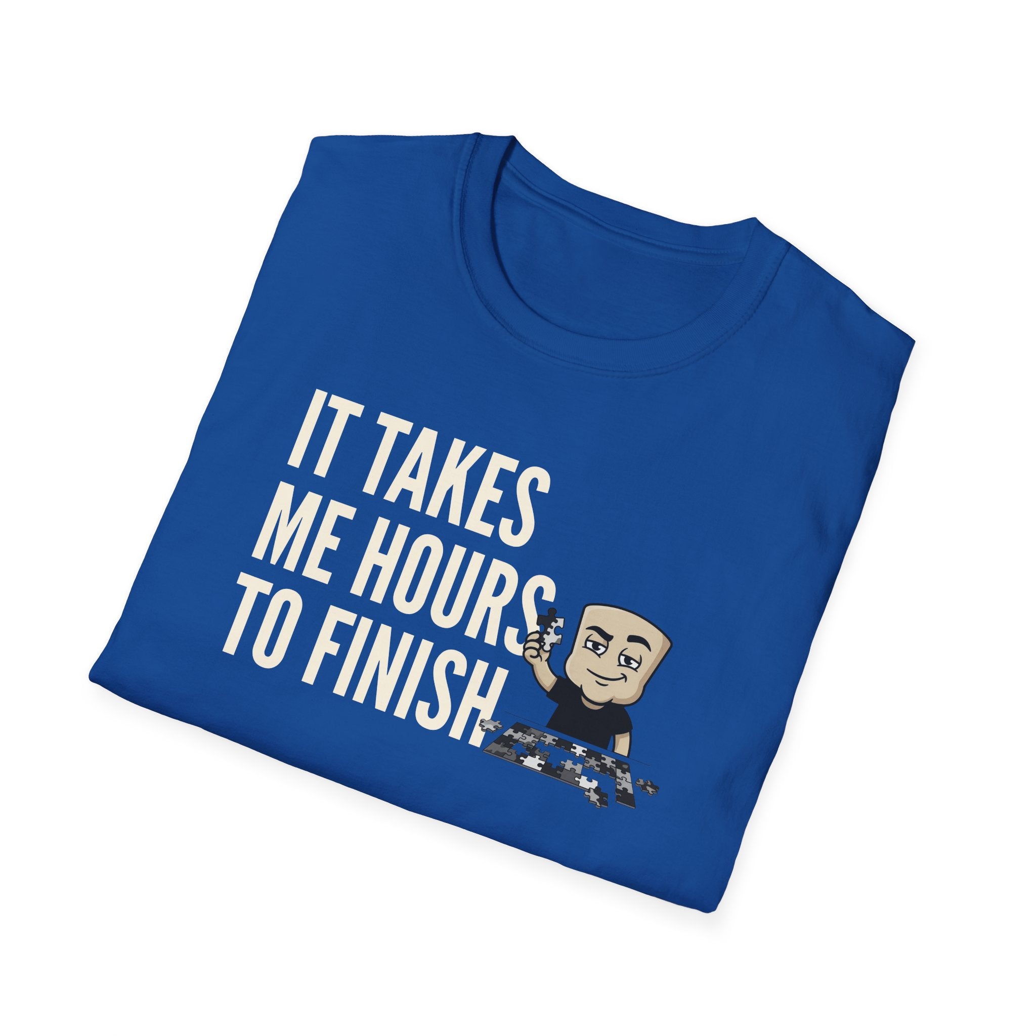 Royal blue T-shirt with puzzle quote graphic